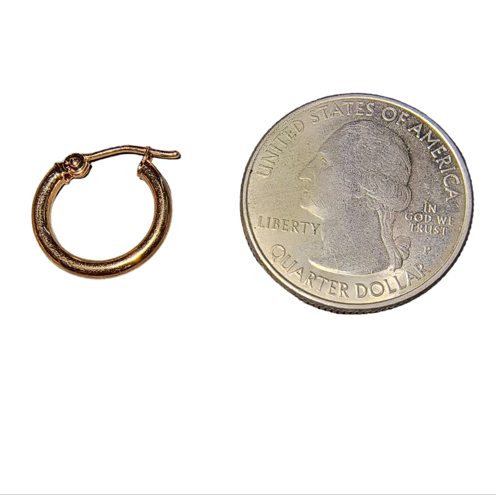 14K Rose Gold Small Huggie Hoop Earrings - Picture 6 of 9